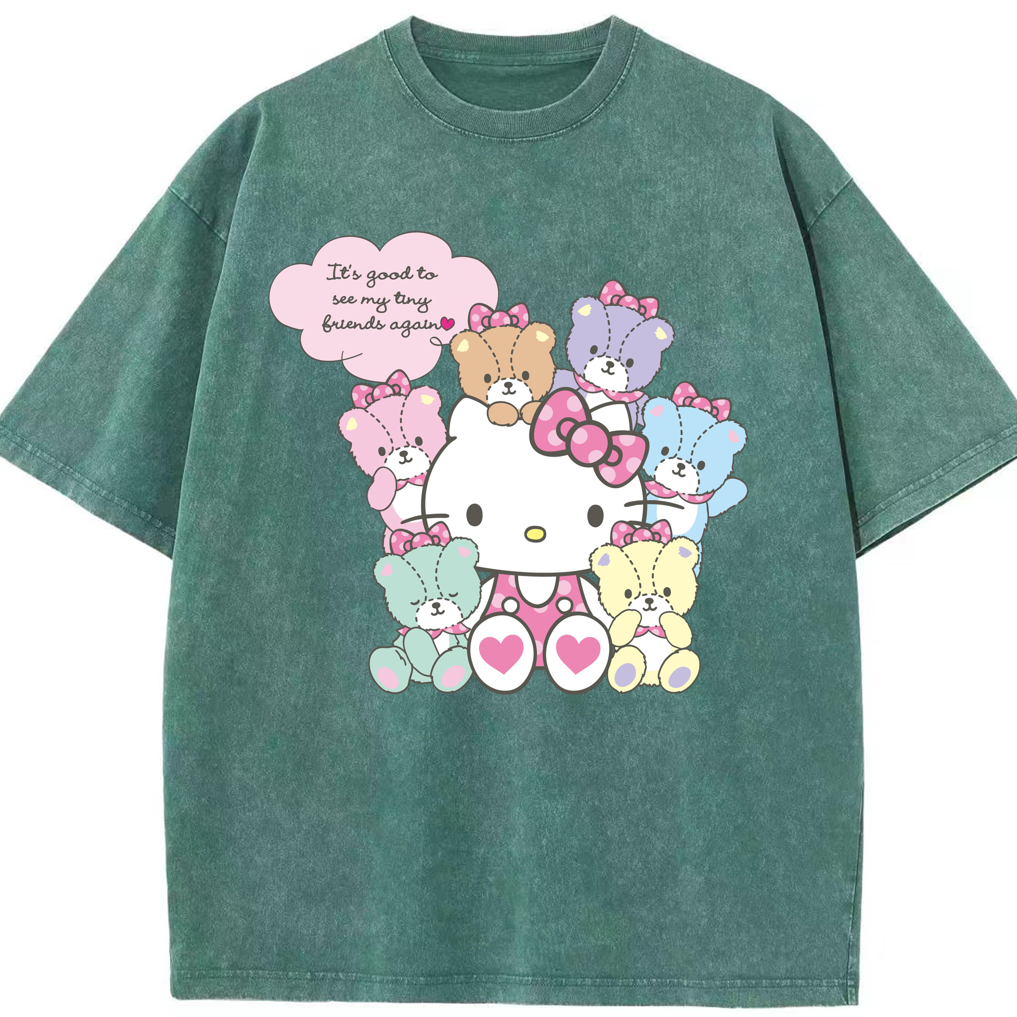 （画像用） Hello Kitty ハローキティ 綿100% ヴィンテージ風 半袖Tシャツ（フロントプリント）
